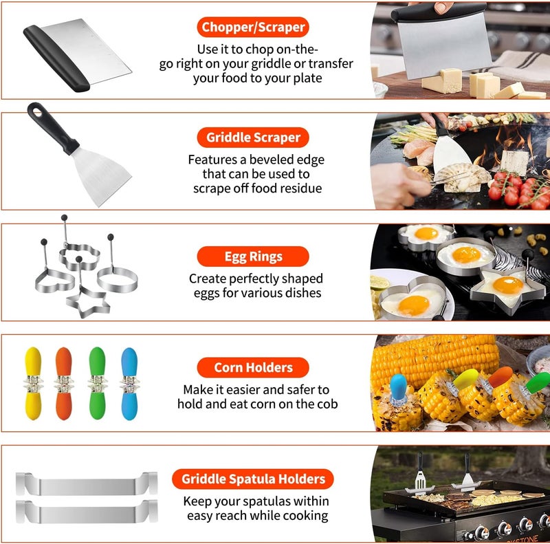 Aofmee 40 Pcs Griddle Accessories Kit, Flat Top Grill Accessories Set for Blackstone and Camp Chef, Griddle Tools Set with Spatula, Basting Cover, Scraper, Bottle, Tongs, Egg Ring for Outdoor BBQ and Camping - Image 4